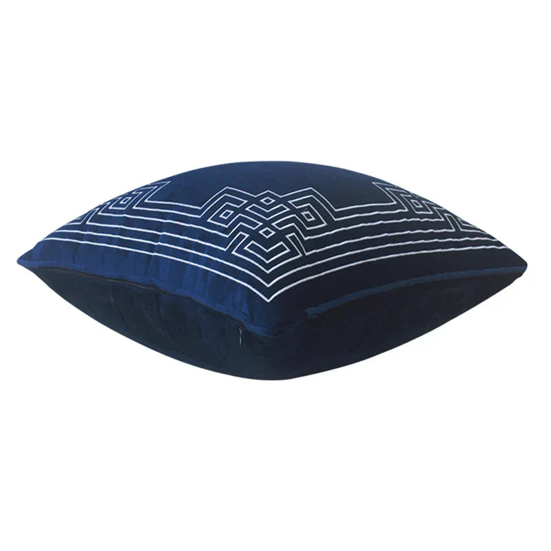 DecorBites™ Blue Geometry Embroidery Cushion Cover Dutch Velvet Pillowcase Shell Gift