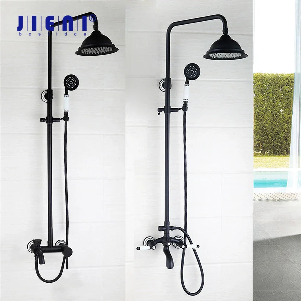 DecorBites™ 8" Black Rain Shower Head Set with Hand Spray and Mixer Faucet