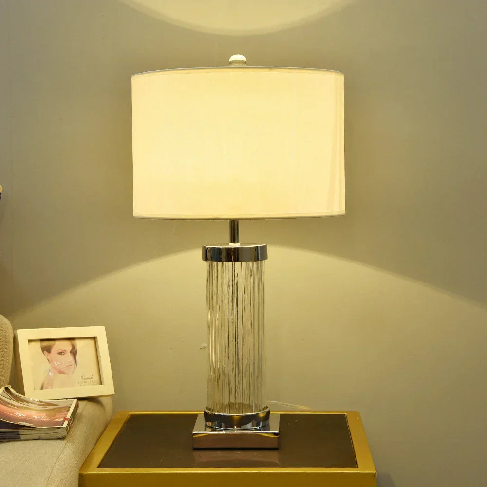 DecorBites™ Glass Crystal Cylinder Table Lamp White Black Lampshade LED Desk Bedside Lamp