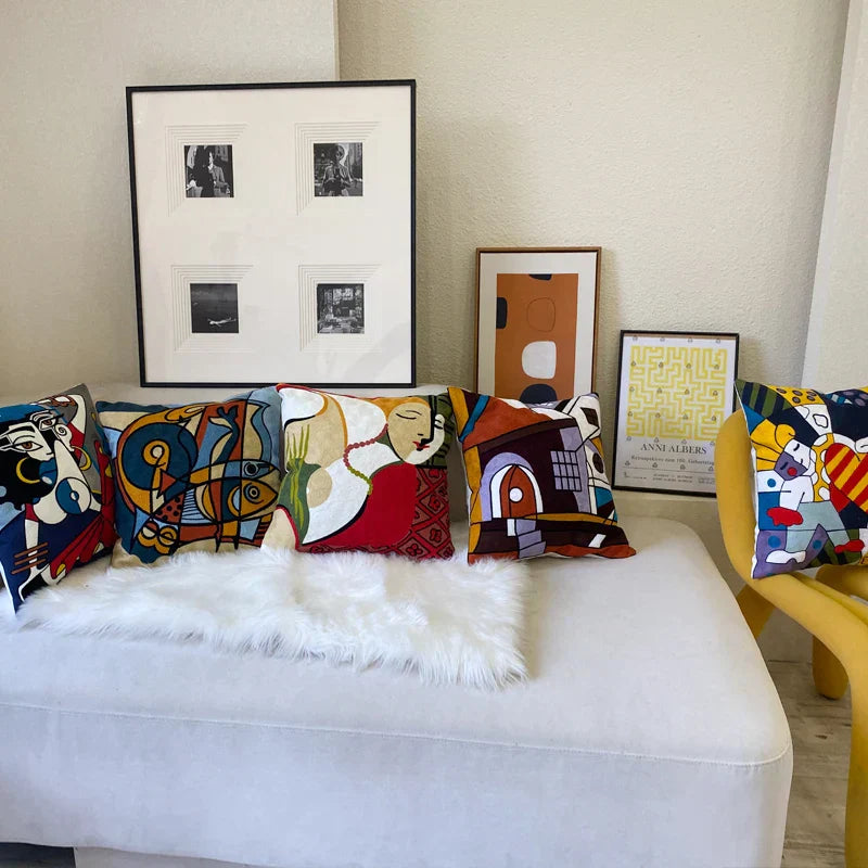 DecorBites™ Abstract Embroidery Pillowcase 45x45cm Picasso Decorative Throw Pillows Sofa & Car