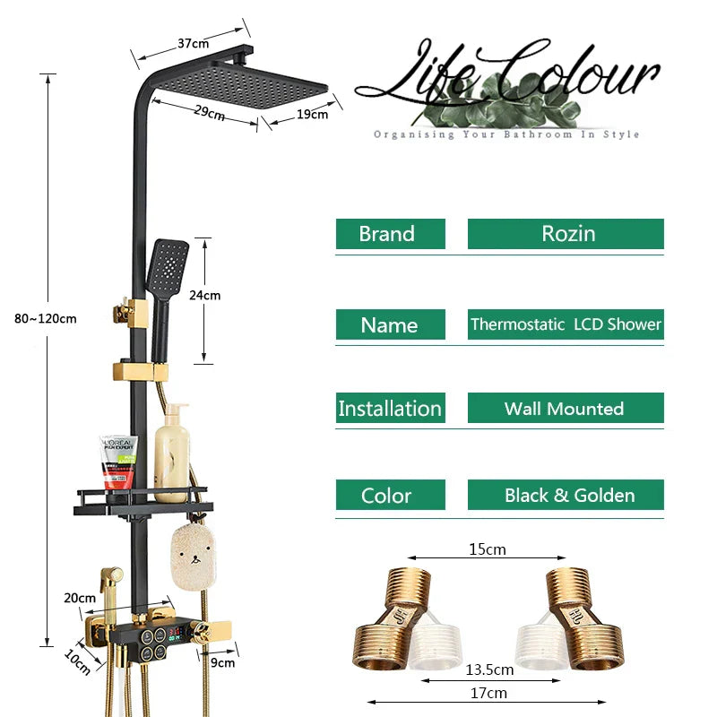 DecorBites™ Brass LCD Thermostatic Mixer Shower Set with Bidet and Tub Spout