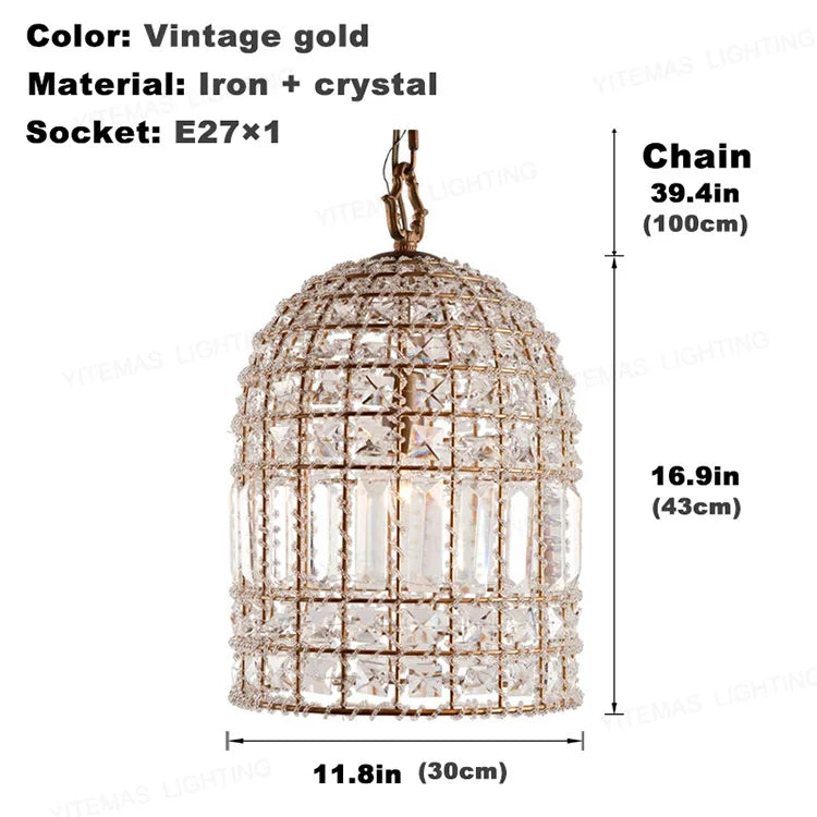 DecorBites™ Bronze 1-Light Crystal Chandelier French Lighting for Kitchen, Living Room, Dining, Bedroom