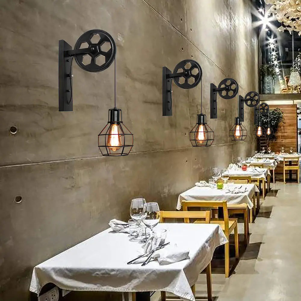 DecorBites™ Industrial Pulley Wall Light - Retro Loft Sconce Fixture for Home, Cafe, Bar