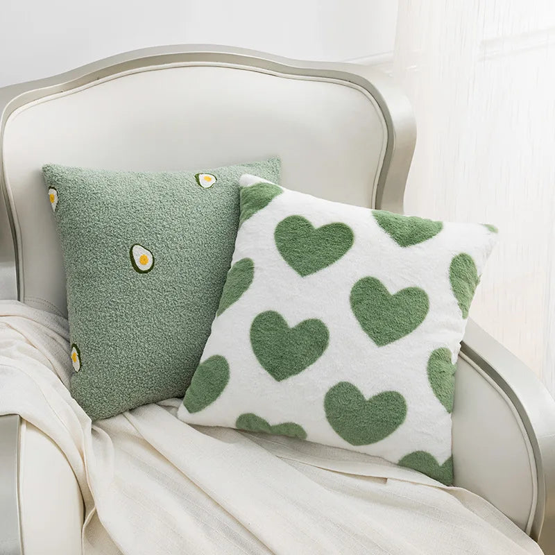 DecorBites™ Fluffy Comfort Pillow Cover 45x45cm Avocado Green Cream Blue Home Decor