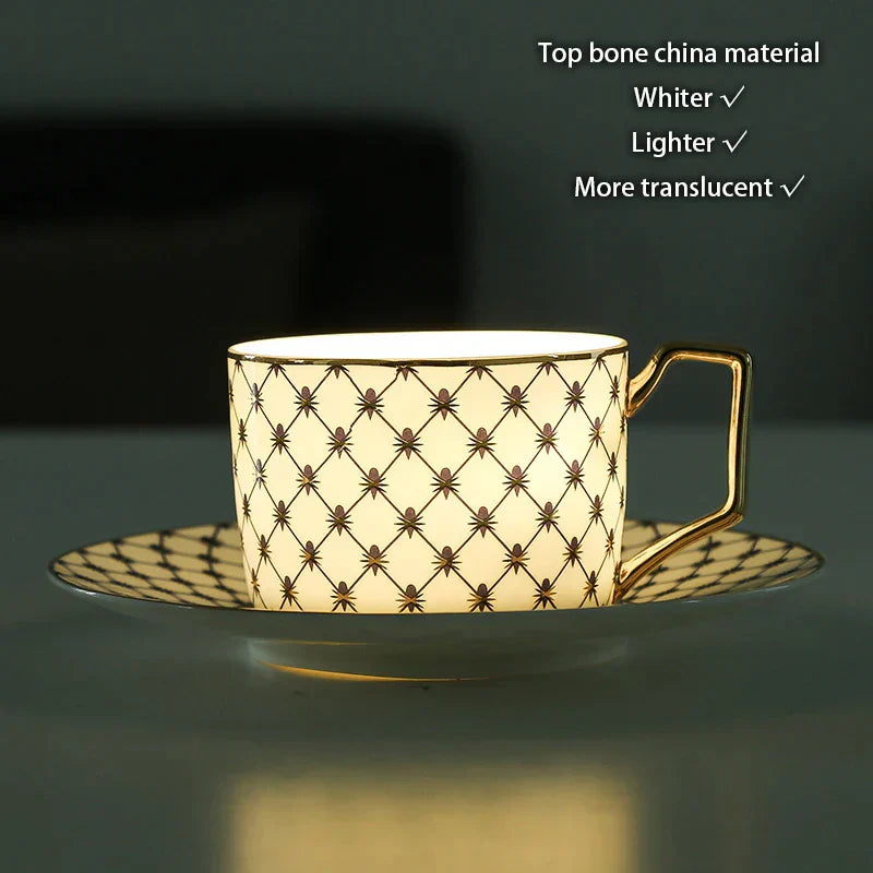 DecorBites™ Gold Porcelain Coffee & Tea Set, Elegant Bone China Luxury Ceramics