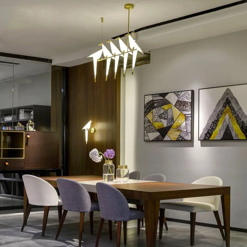 DecorBites™ Gold Cage Origami Bird Chandelier - Modern Light Fixture for Home Decor