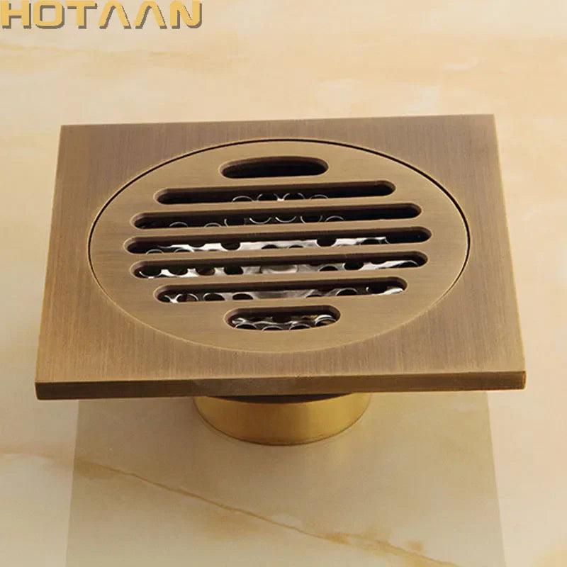DecorBites™ Antique Brass Flower Art Bathroom Accessory Floor Drain Waste Grate - 100mm*100mm