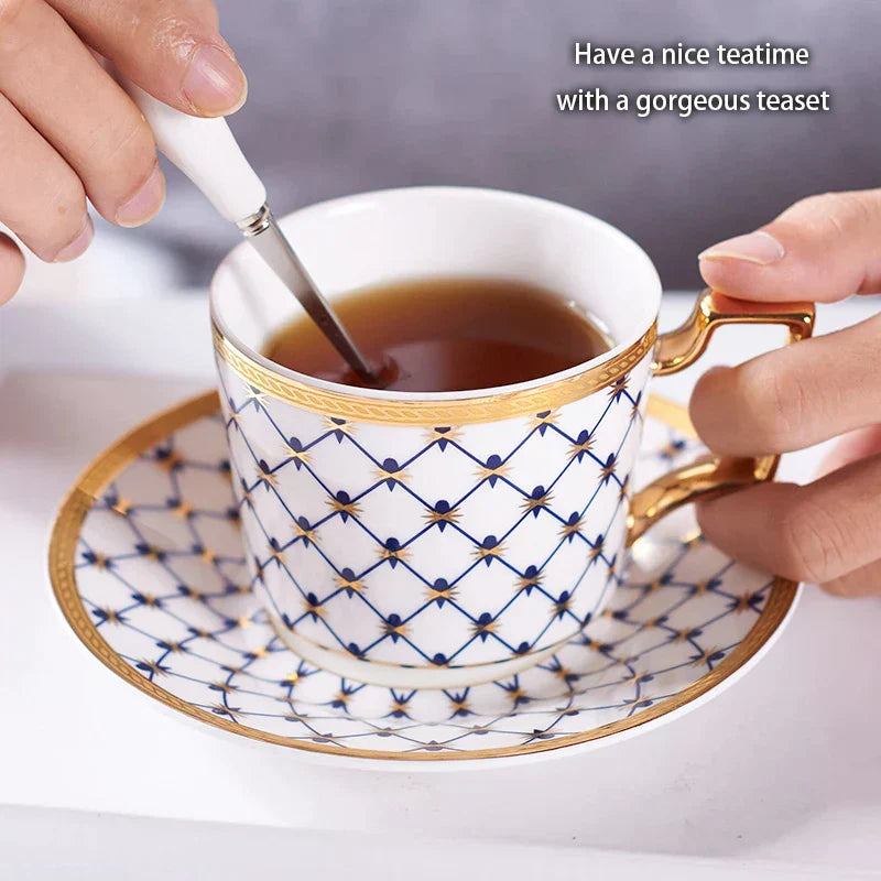 DecorBites™ Gold Porcelain Coffee & Tea Set, Elegant Bone China Luxury Ceramics
