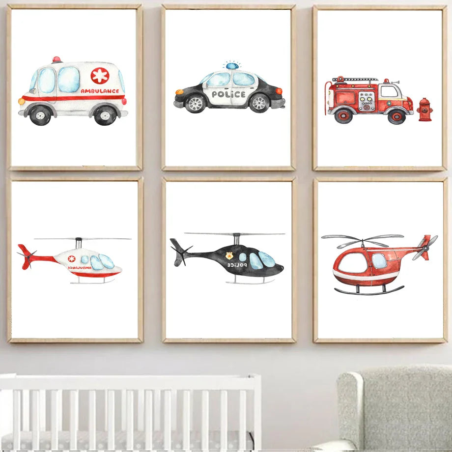 DecorBites™ "Adventures in Motion" Canvas Print - Nordic Cartoon Transportation