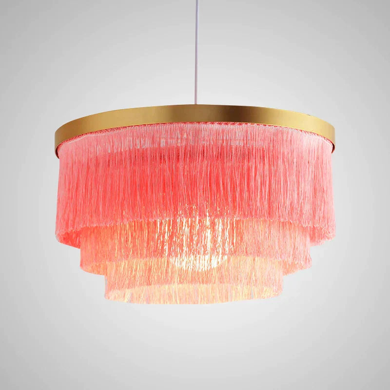 DecorBites™ Bohemian Gold Tiered Chandelier | White & Beige Cotton Thread Line | Girls Room Wedding Lighting