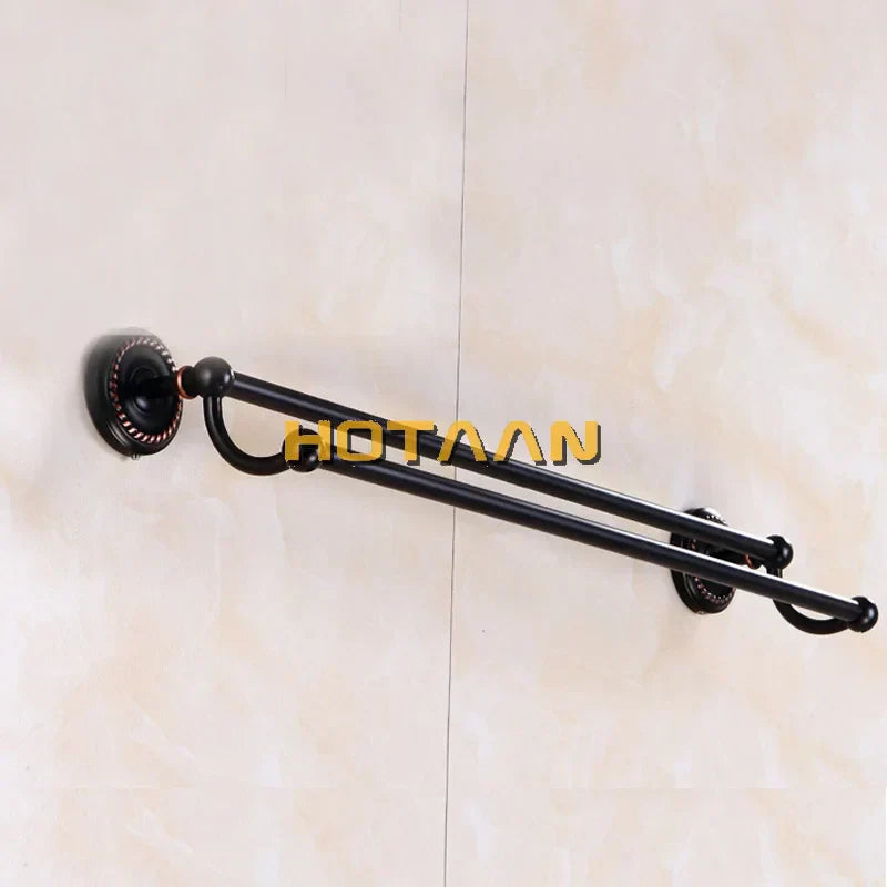 DecorBites™ Antique Black Brass Double Towel Bar 30-60cm - YT-12298-H