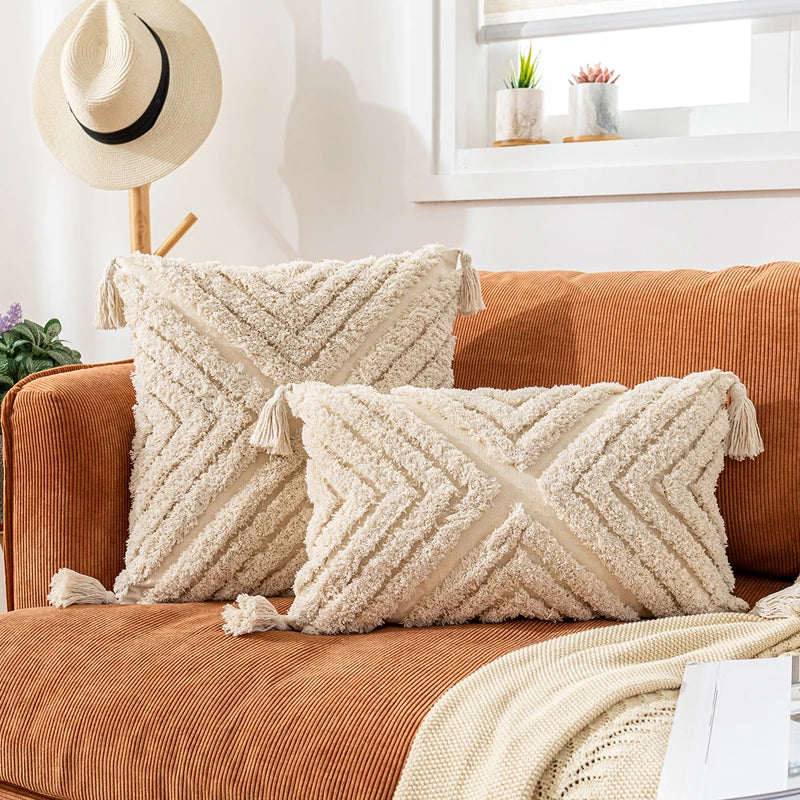 DecorBites™ Bohemian Tassel Cushion Covers 45x45/30x50cm for Living Room Decor