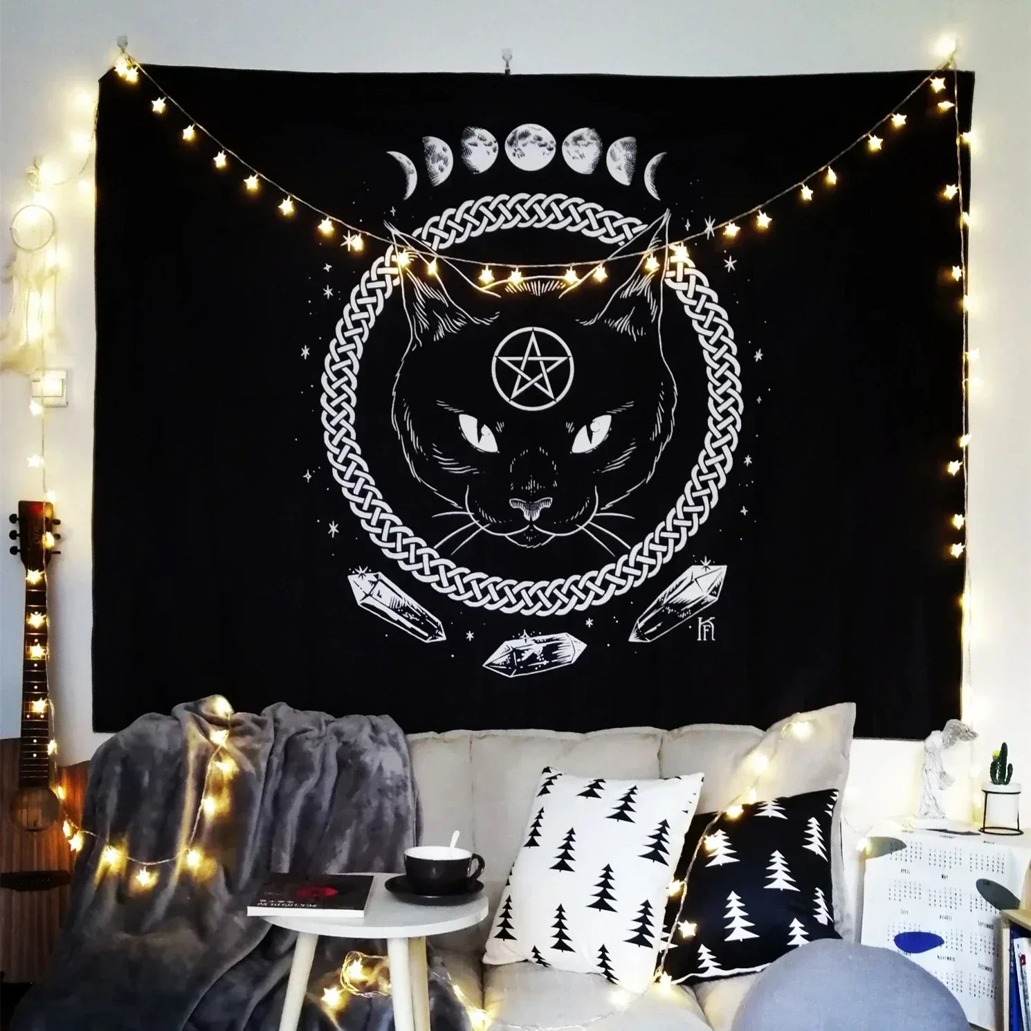 DecorBites™ Cat Witchcraft Black Rose Tapestry Wall Hanging Tapestries for Home Decor