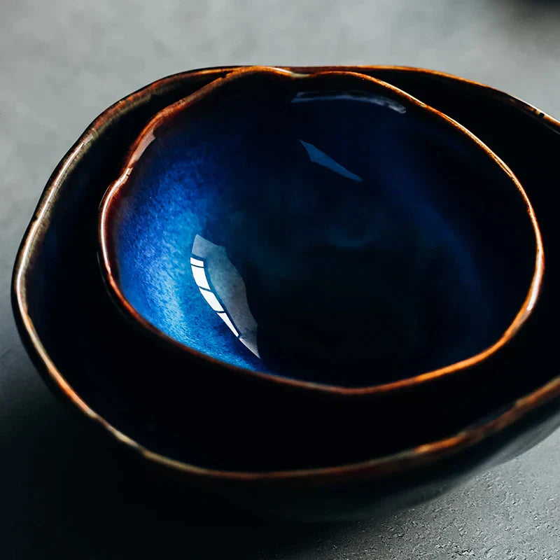 DecorBites™ Irregular Shape Ceramic Dinner Set - Blue Color - Eco-Friendly Bowls - KL-265