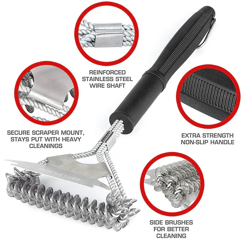 DecorBites™ BBQ Triple Head Brush - Grill Cleaner Tool for Barbecue and Oven