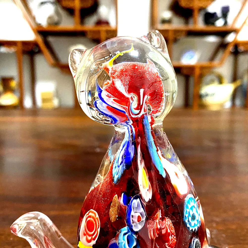 DecorBites™ Cute Cat Glass Figurine | Crystal Animal Sculpture | Home Table Decor, Kids Gift