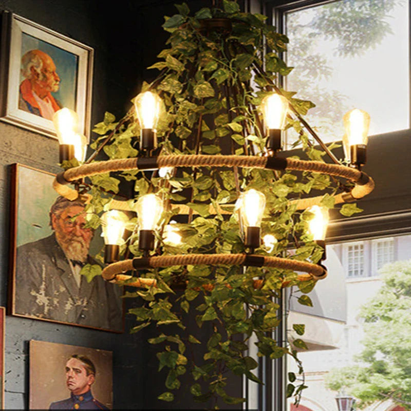DecorBites™ Green Leaf Chandelier: Multi Heads Simulation for Bar, Milk Tea Shop, Corridor Lighting