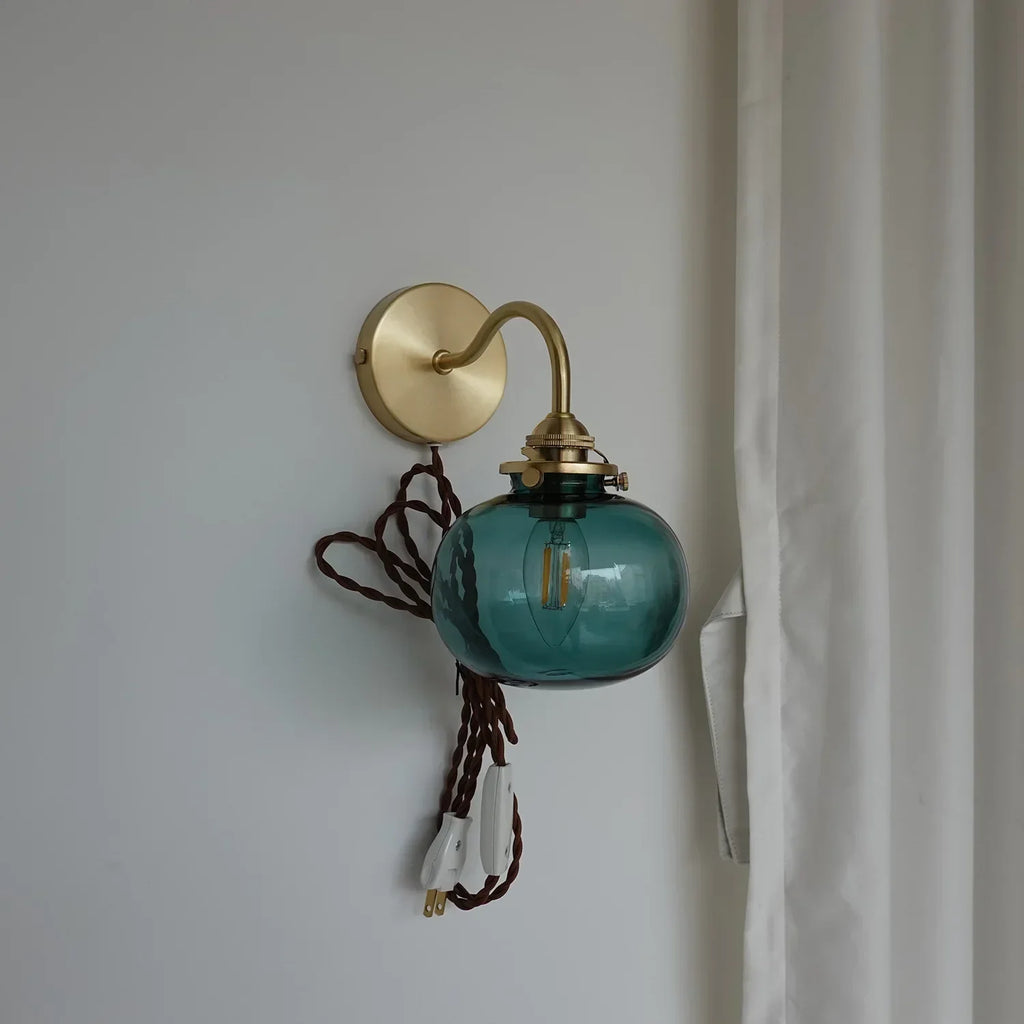 DecorBites™ Blue Glass Ball Wall Lights Pull Chain Switch LED Sconce for Home Bedroom
