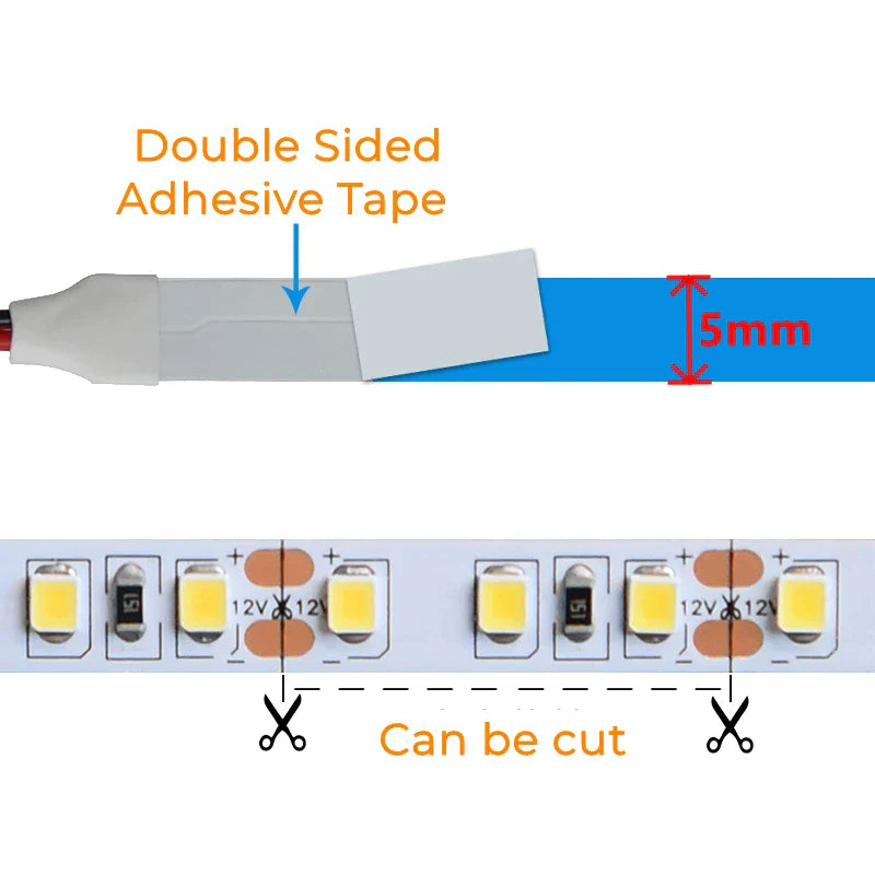 DecorBites™ LED Strip Lights 2835 SMD 120 LEDs/m 5mm DC12V - Home Decor & Bar Lighting