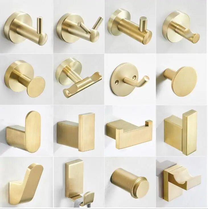 DecorBites™ Brushed Gold Stainless Steel Robe Hook Wall Mounted Bathroom Hardware Hanger