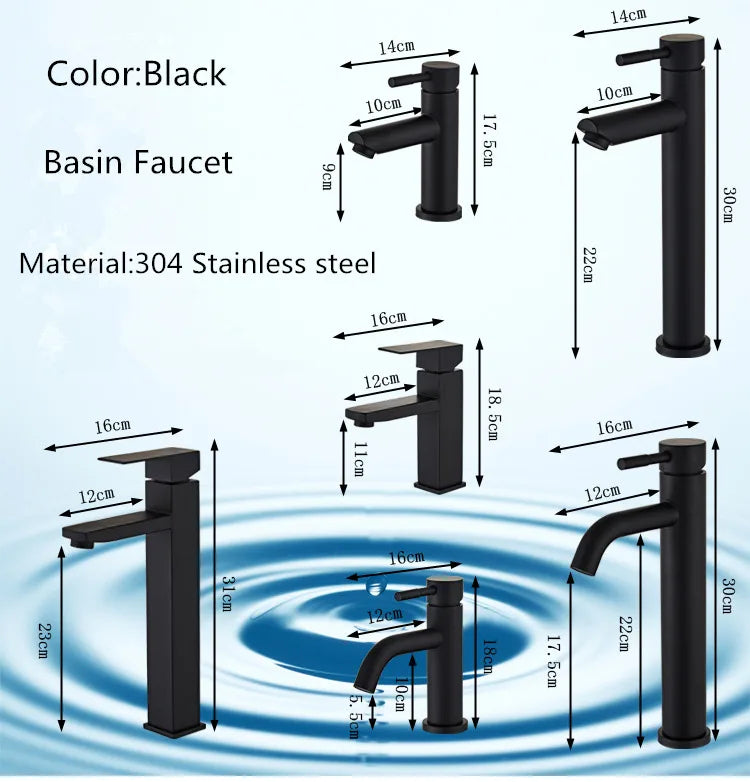 DecorBites™ Black Baking Stainless Steel Basin Faucet - Hot Cold Bathroom Sink Mixer