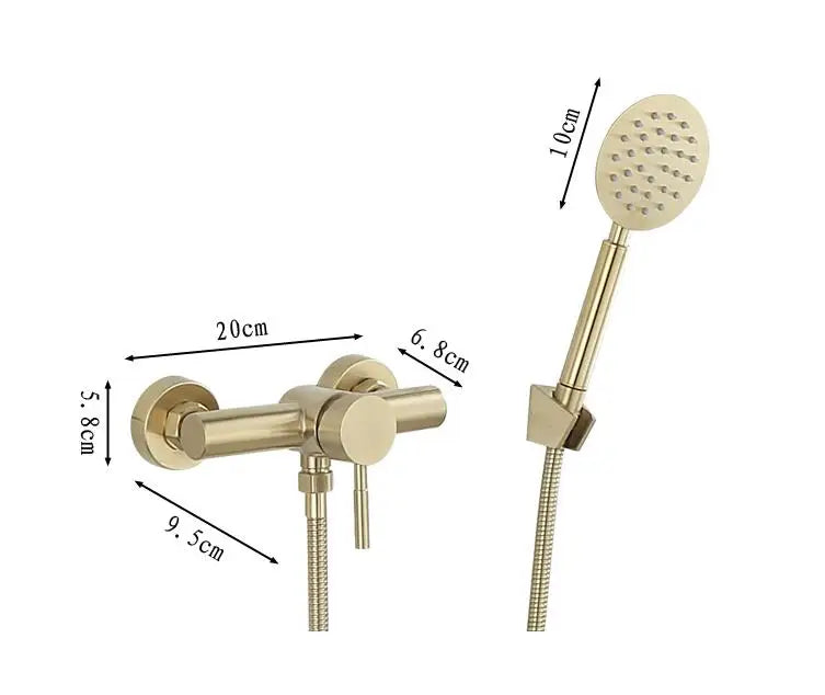 DecorBites™ Brushed Gold Wall Mounted Shower Faucet Set for Bathroom with Hot and Cold Mixer