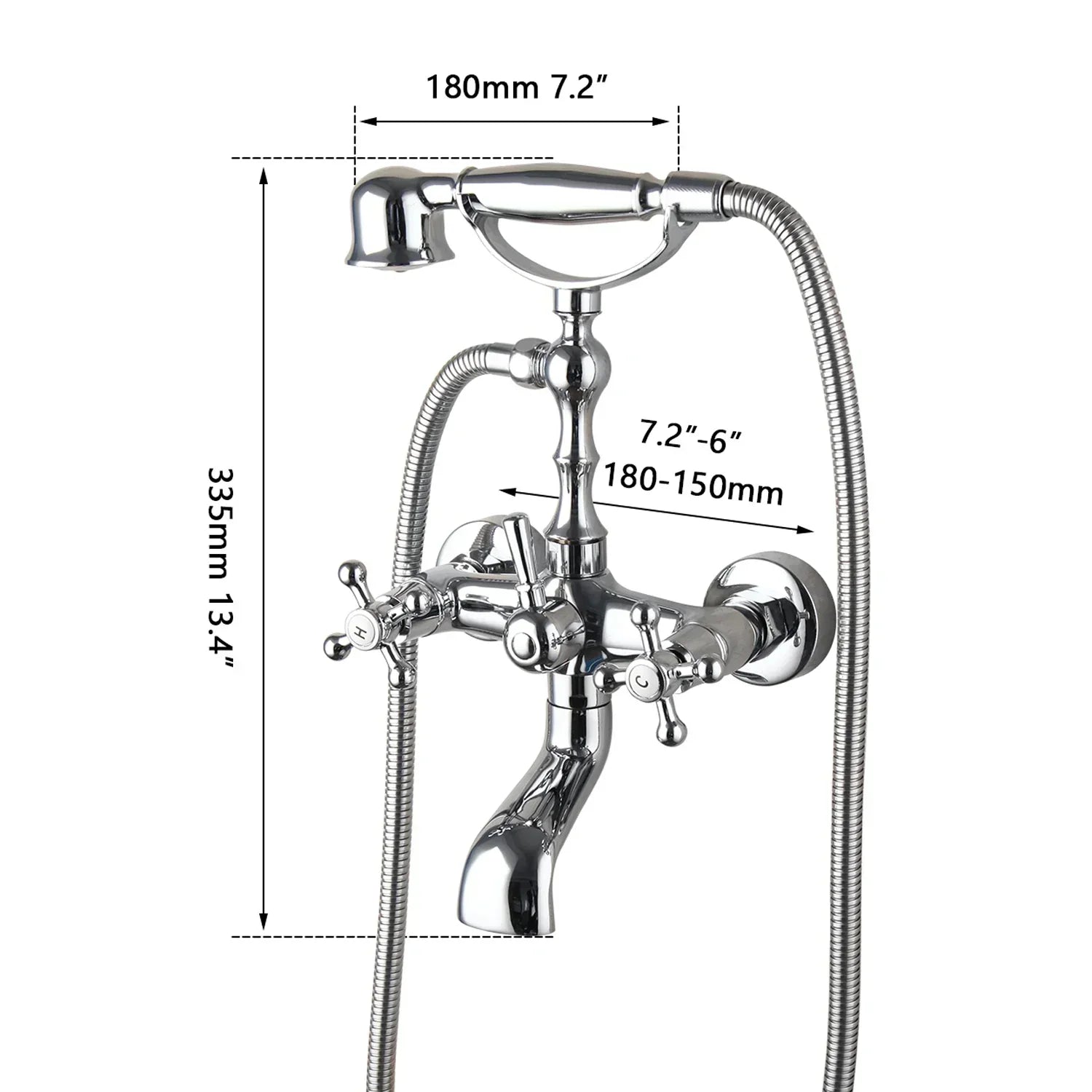 DecorBites™ Brass Bathroom Faucet Set with Hand Shower - Wall Mounted Chrome Water Mixer
