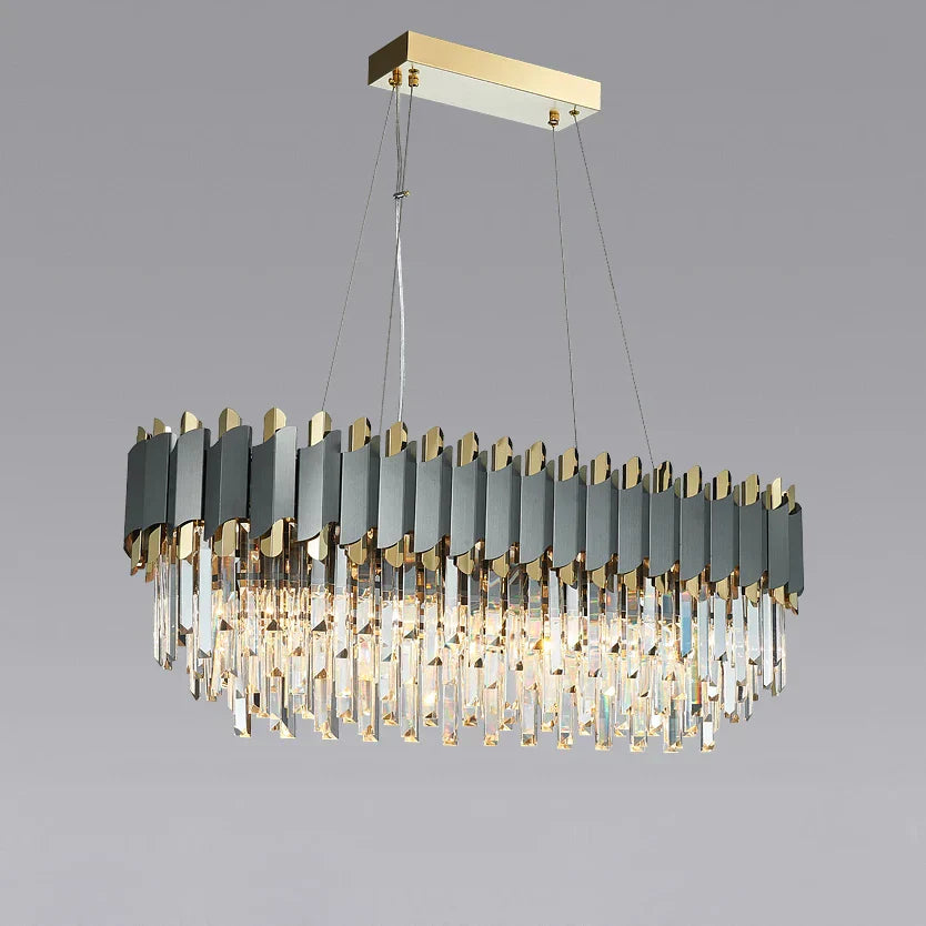 DecorBites™ Art Deco Golden Crystal Chandelier LED Hanging Lamp