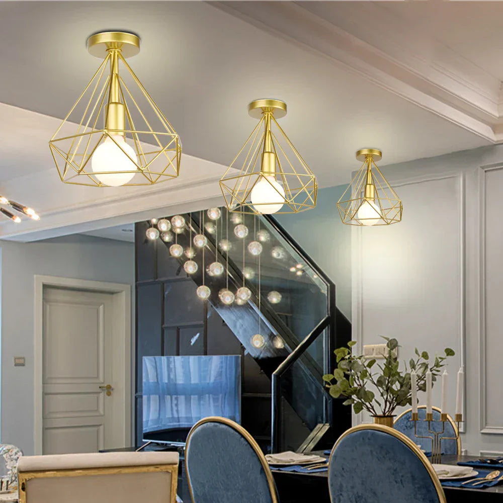 DecorBites™ Iron Cage Ceiling Lamp: Modern Nordic LED Light Fixture for Kitchen, Living Room, Bedroom