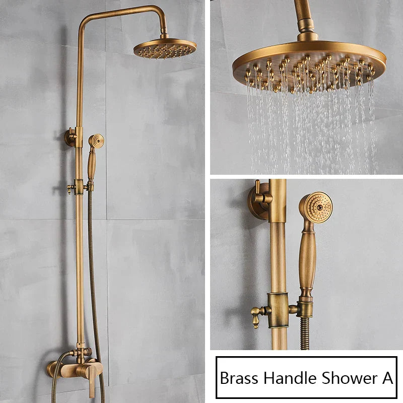 DecorBites™ Brass Antique Shower Set with Handshower, Wall Mounted Single Handle Faucet