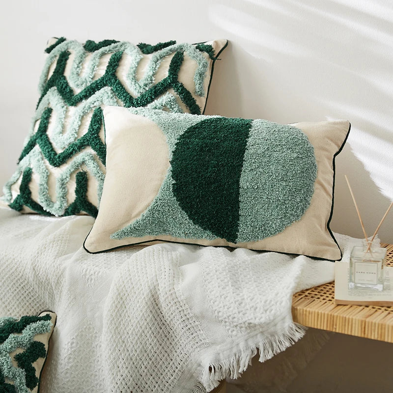 DecorBites™ Blue Tufted Geometric Boho Style Cushion Cover 45x45cm for Home Decor