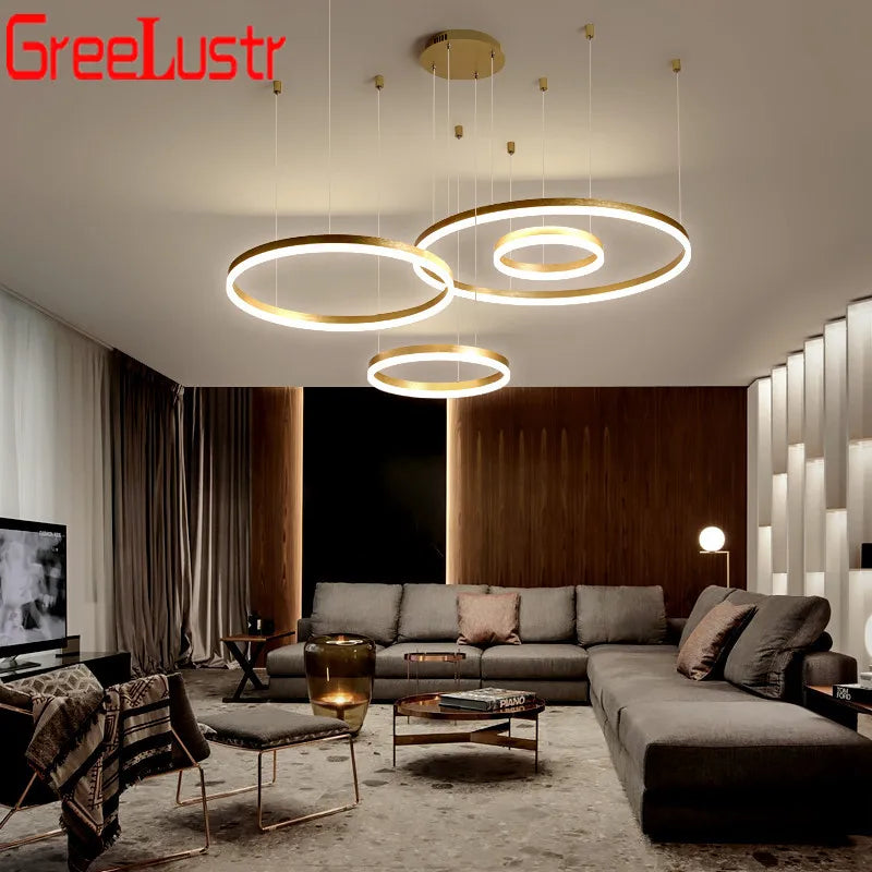 DecorBites™ LED Chandelier Rings Pendant Light - Coffee Gold Dimmable Ceiling Lamp