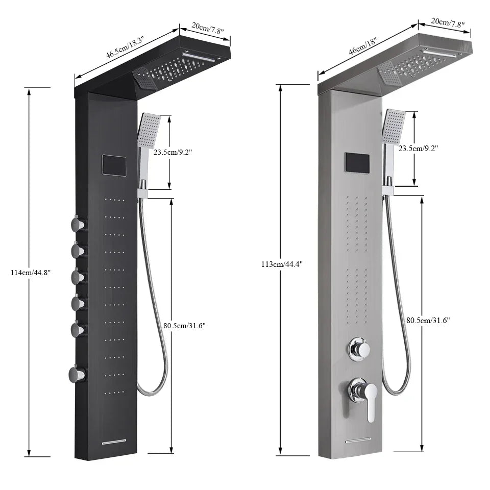 DecorBites™ LED Rainfall Shower Panel Set with Temperature Screen and Hand Sprayer