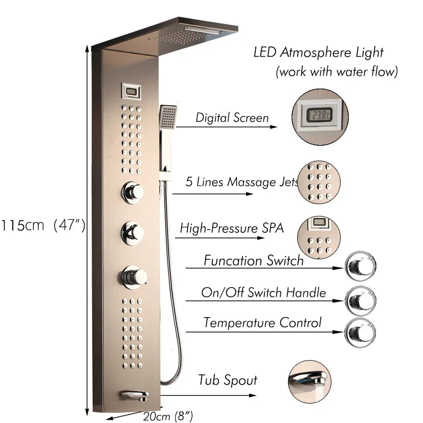 DecorBites™ LED Panel Bath Faucet with Digital Display and Massage Spa Jets