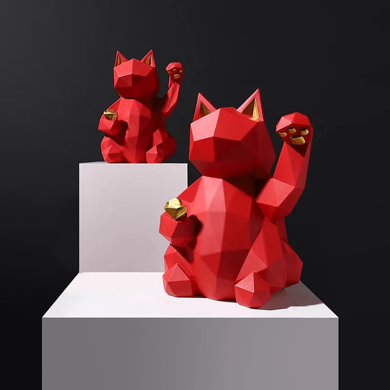 DecorBites™ Lucky Cat Resin Statue: Modern Nordic Home Decor Figurine