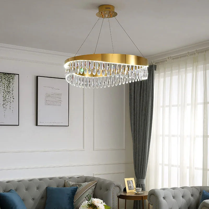 DecorBites™ Golden Crystal Stainless Steel Chandelier for Dining Room