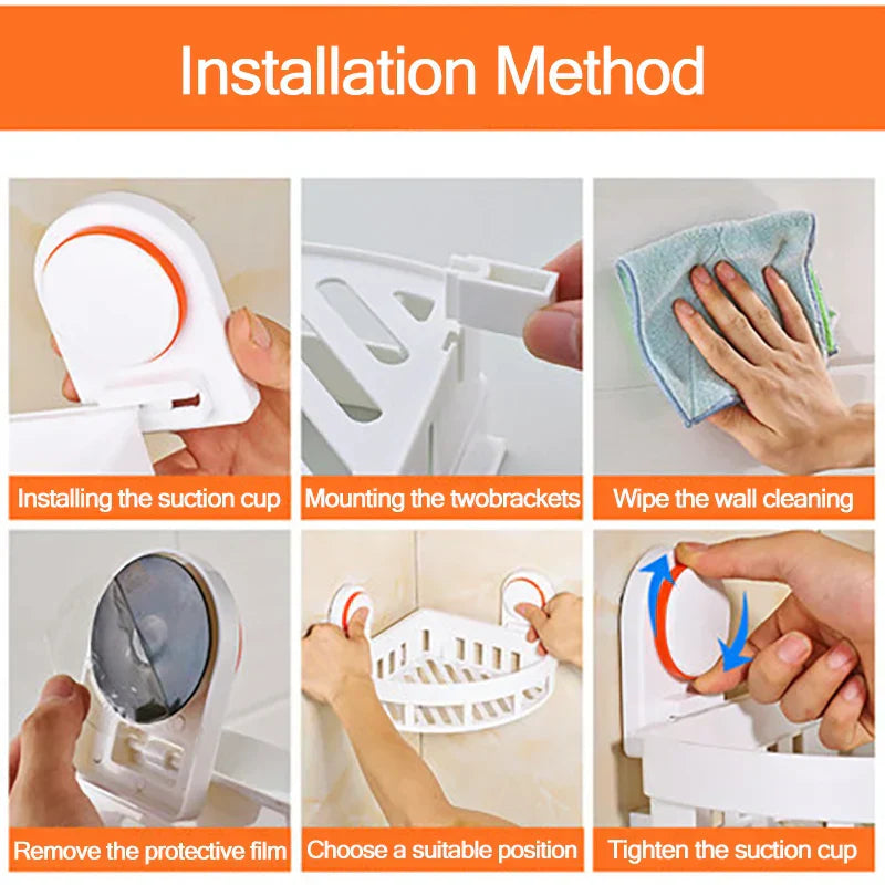 DecorBites™ ABS Bathroom Shelf: Wall Mounted Suction Cup Corner Basket Holder & Shower Shelf