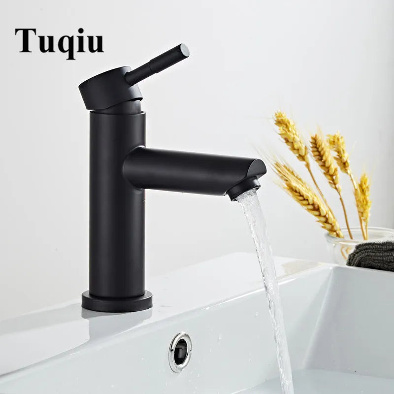 DecorBites™ Black Baking Stainless Steel Basin Faucet - Hot Cold Bathroom Sink Mixer