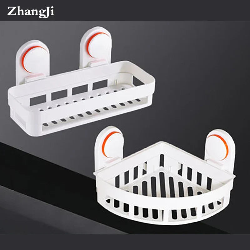 DecorBites™ ABS Bathroom Shelf: Wall Mounted Suction Cup Corner Basket Holder & Shower Shelf