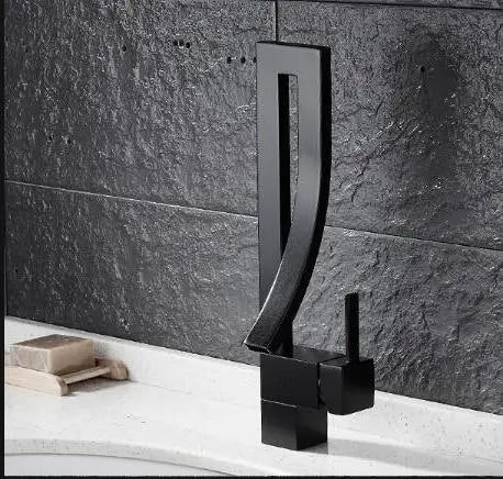 DecorBites™ Gold Brass Square Basin Faucet Single Handle Hot Cold Mixer Water Tap