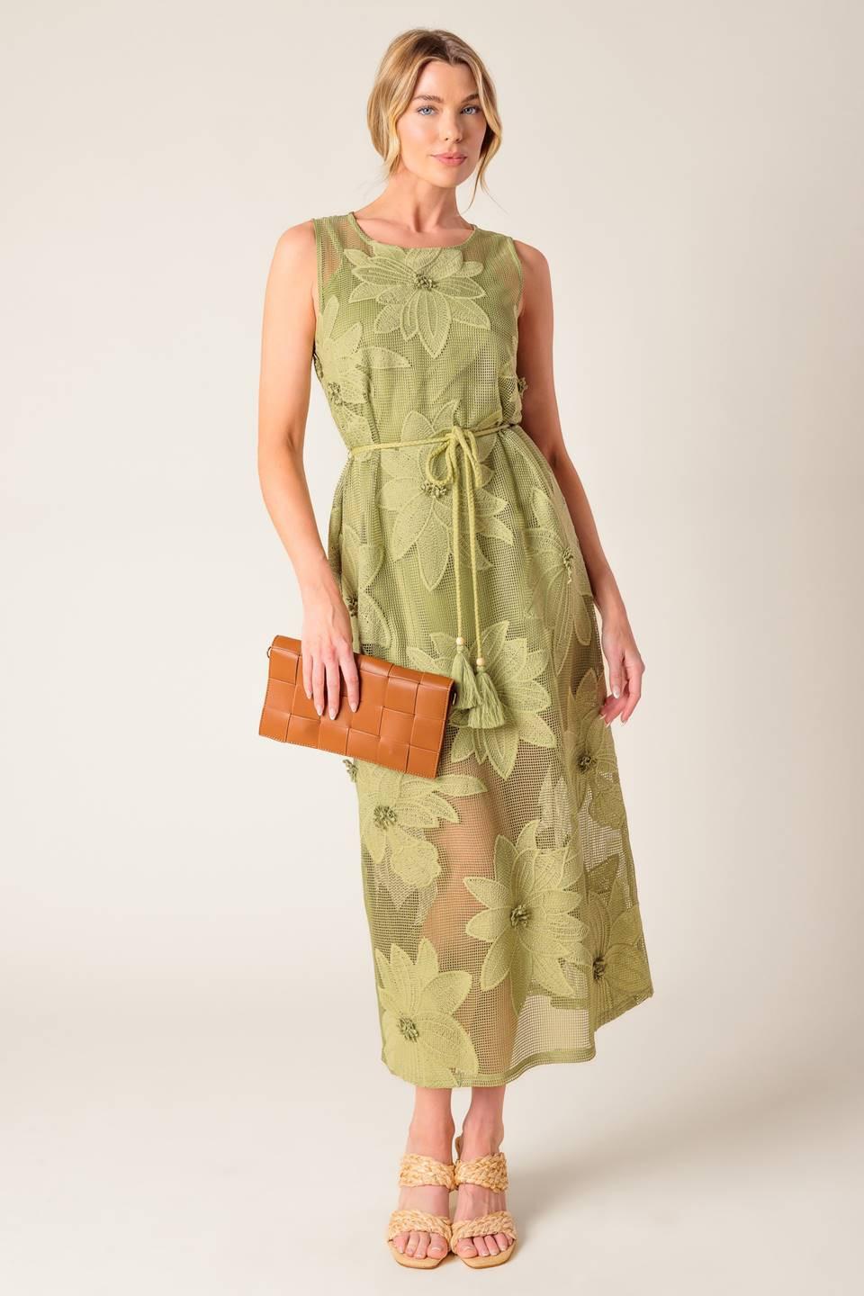 IN MY FREE TIME WOVEN LACE MIDI DRESS