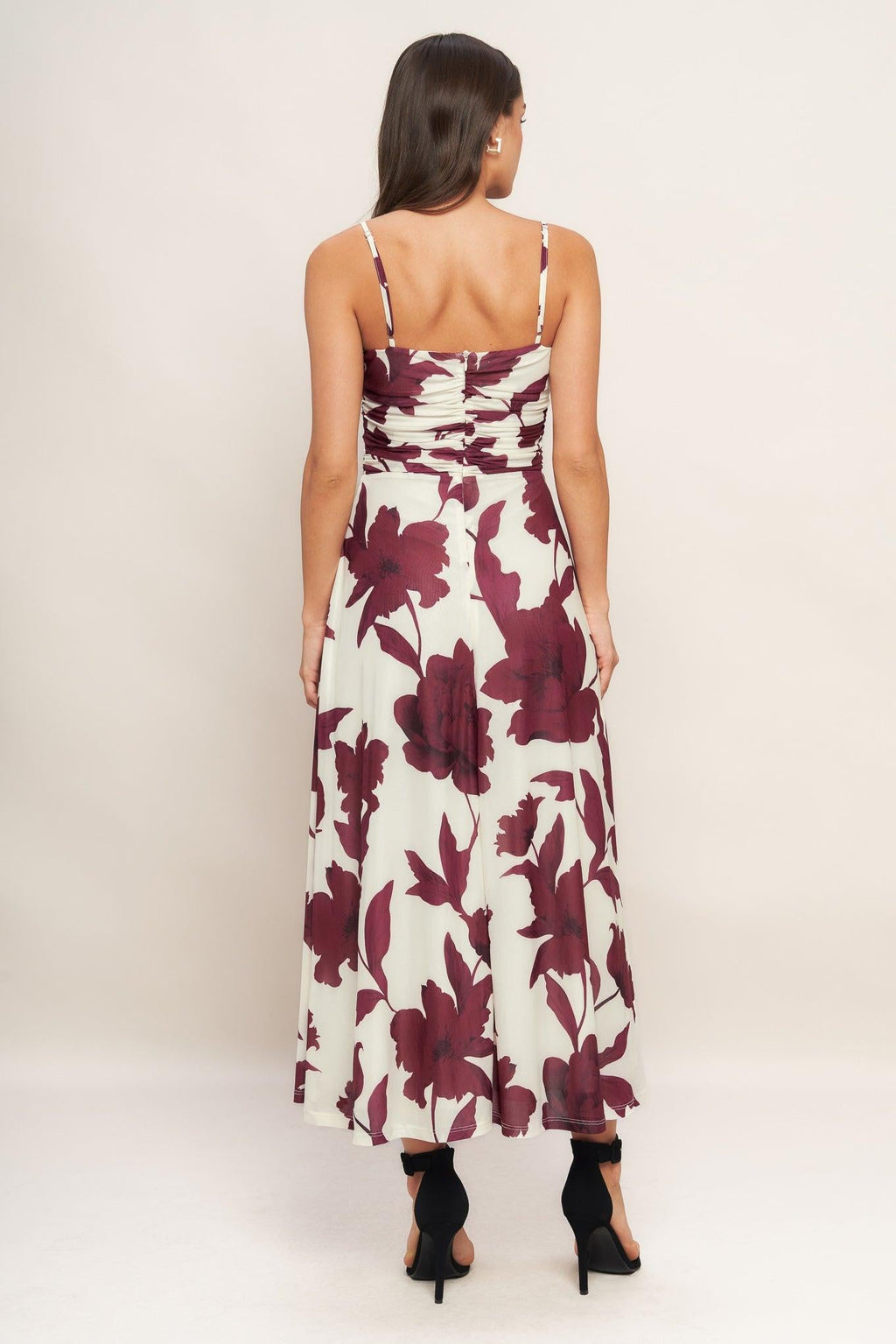 WINE BLOOM POWER MESH MIDI DRESS