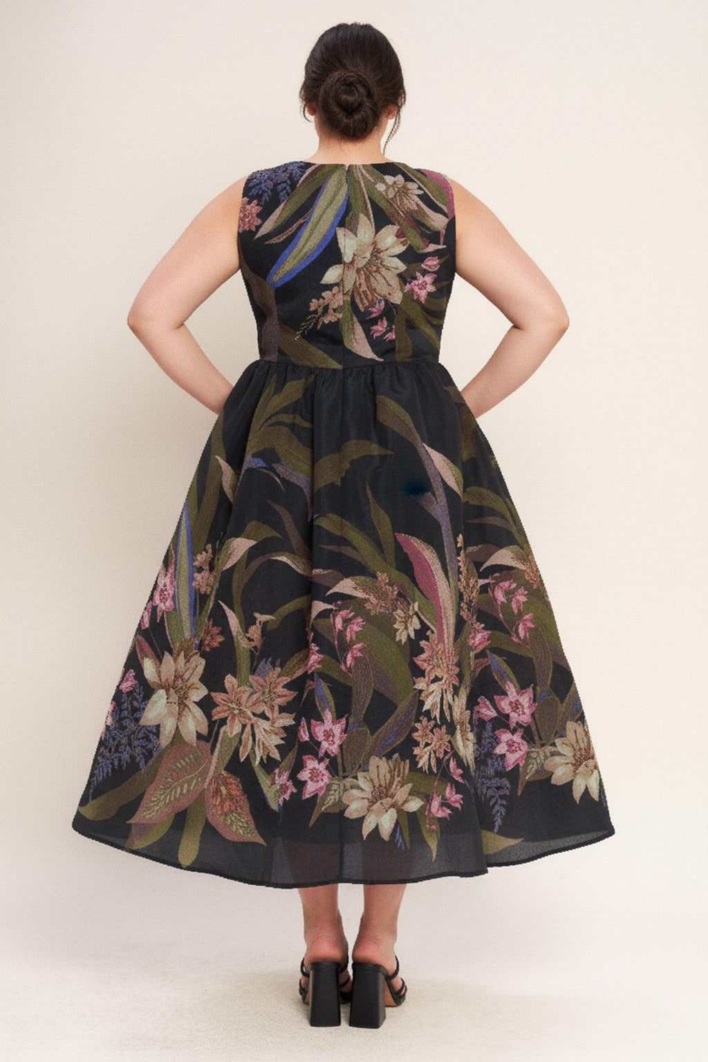 FOLIAGE WHISPER WOVEN MIDI DRESS