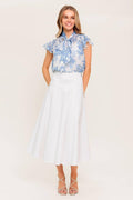 SECRET CHARM WHITE DENIM WOVEN MIDI SKIRT