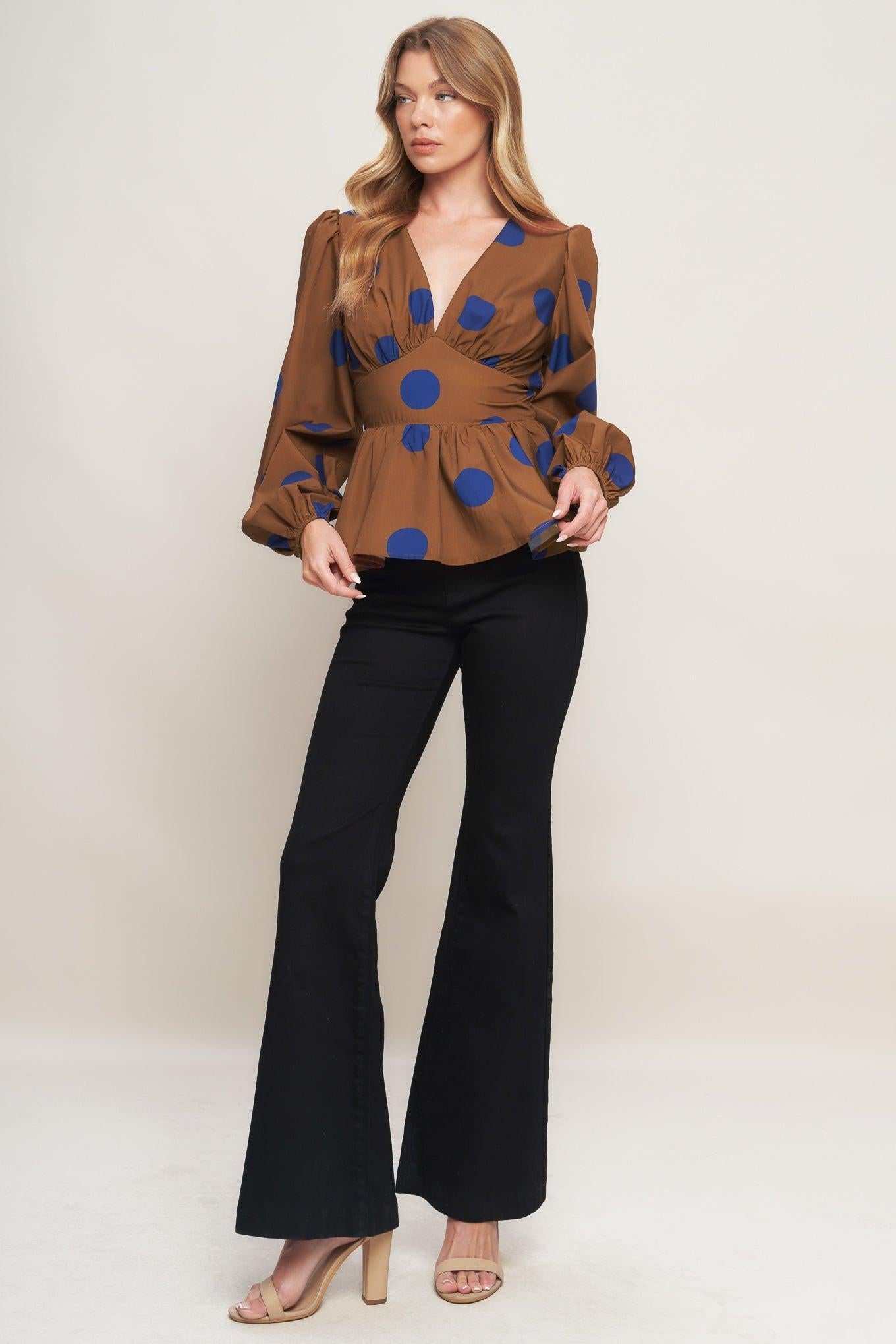 BLUE MOON DOTS WOVEN TOP