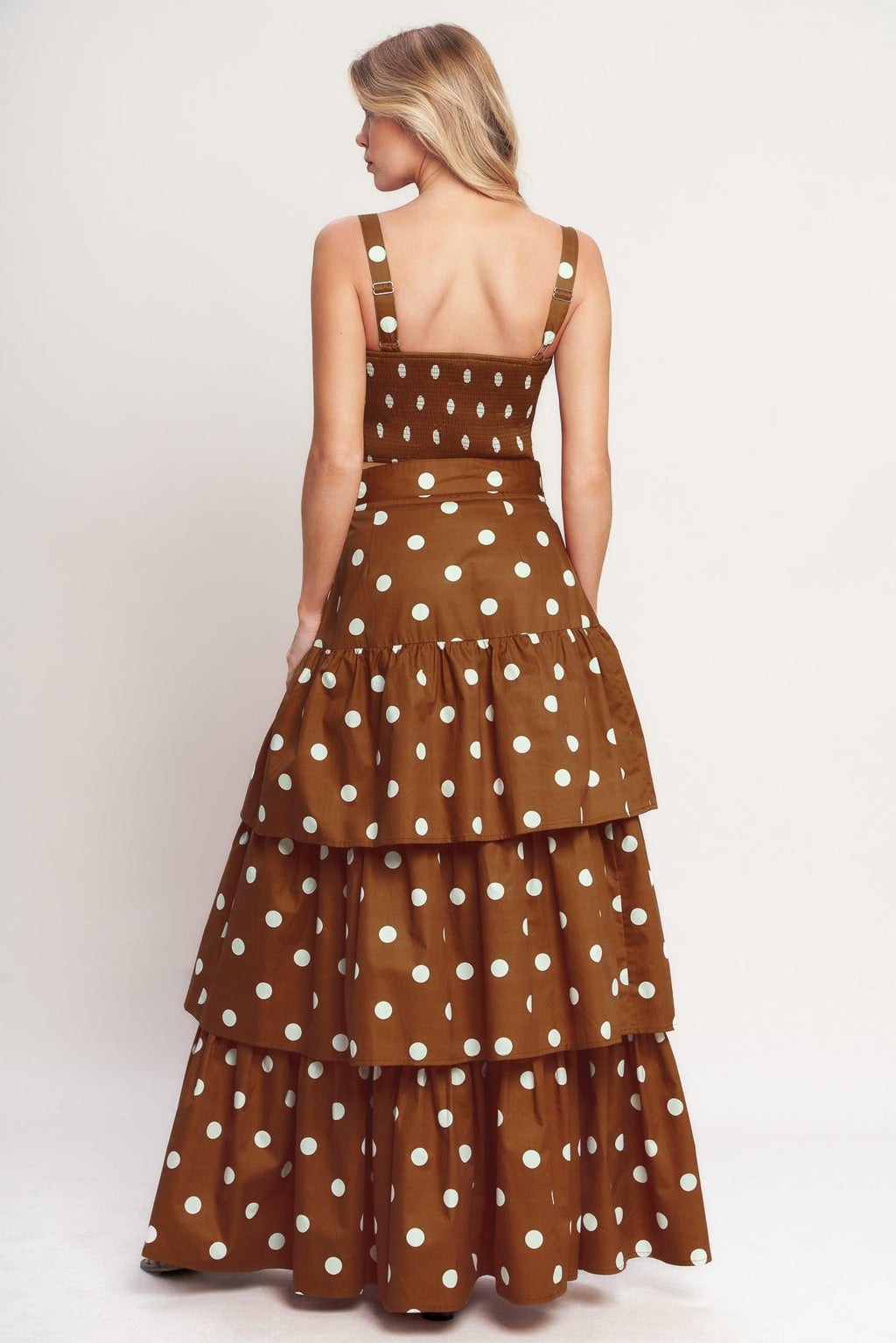 BROWN SUGAR DOT WOVEN BUSTIER TOP