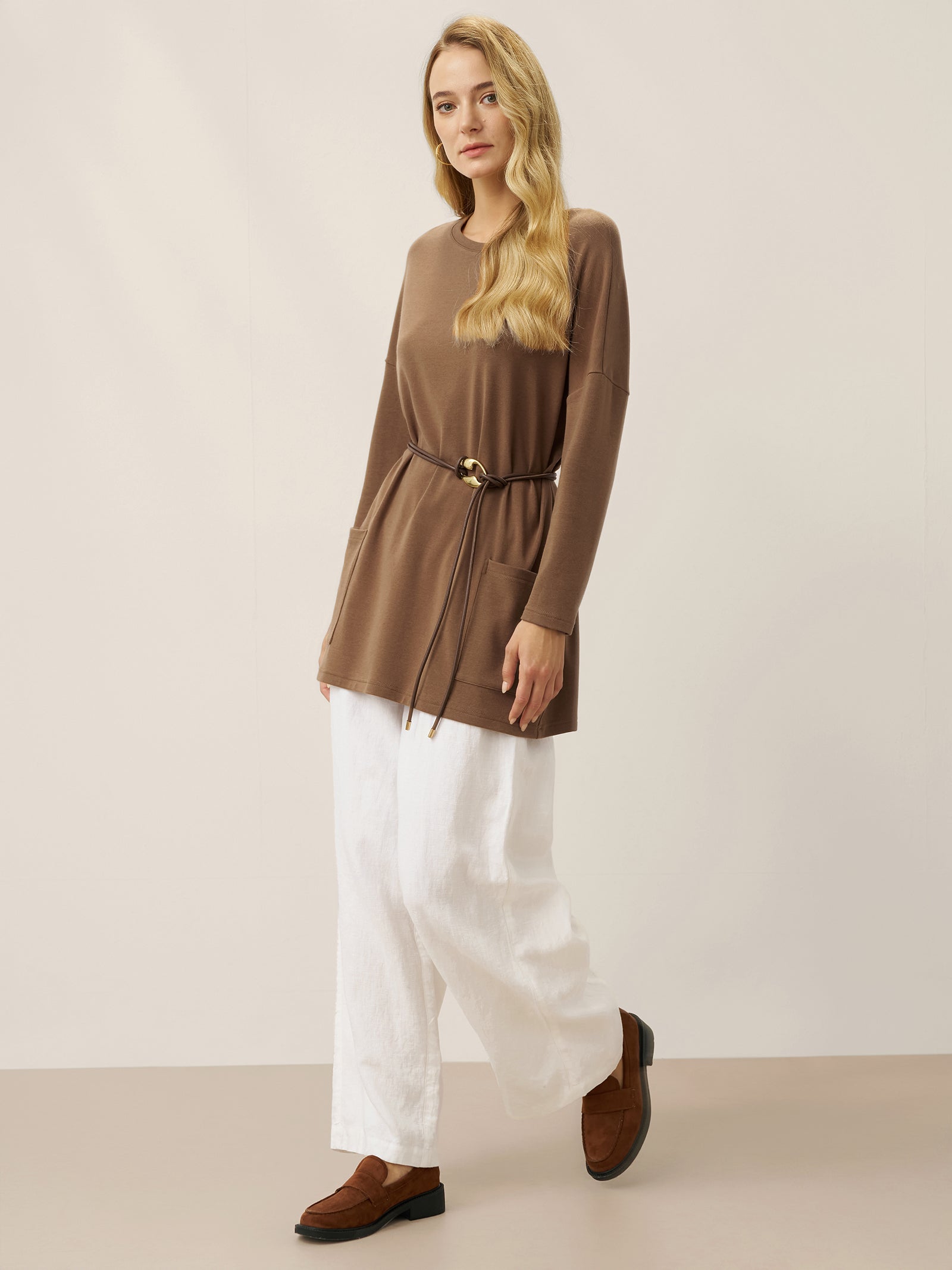 Lenzing Tencel Modal® Long Drop Shoulder Stretch Pullover Top with Patch Pockets