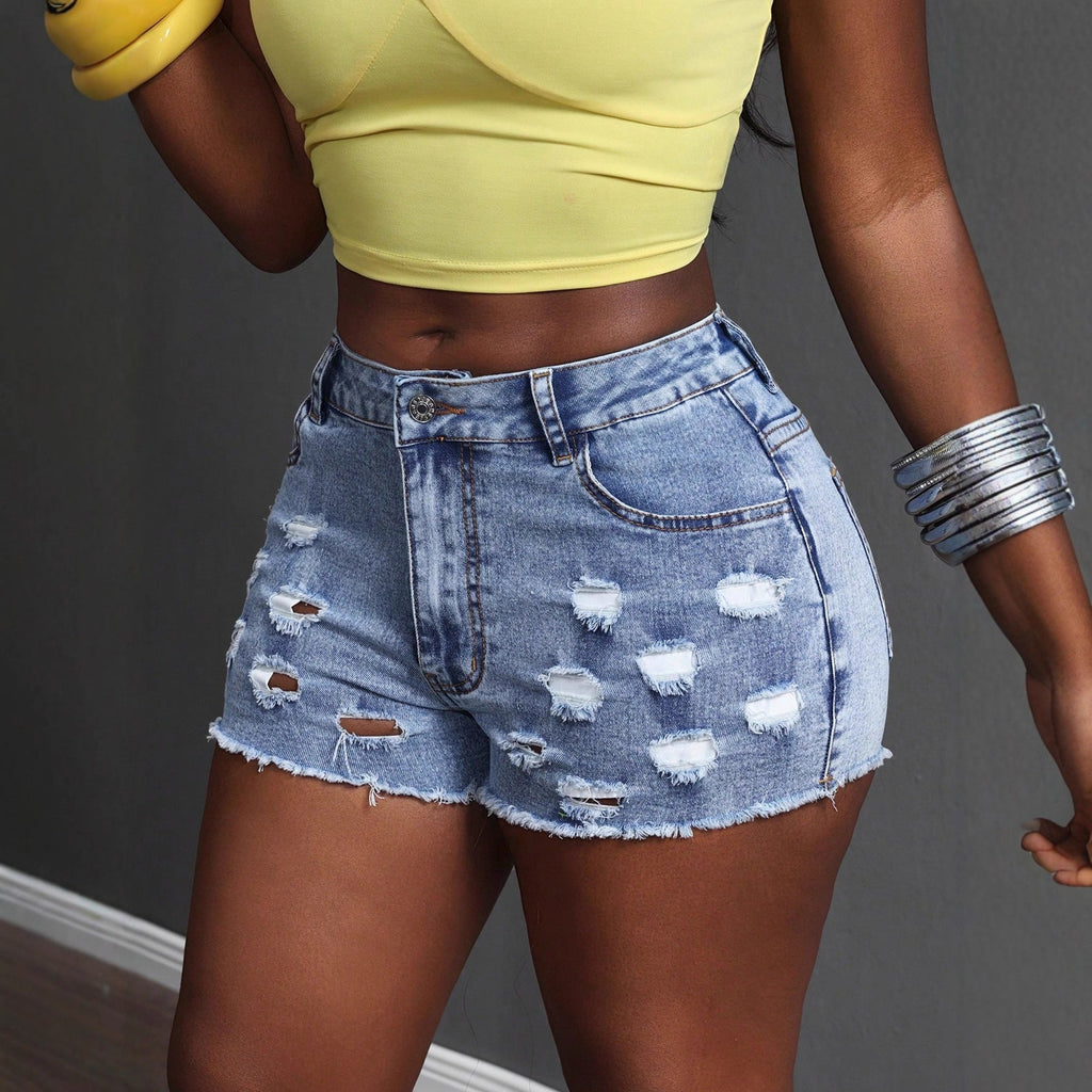 Elastic Minimalist Special Women Clothing Casual All Matching Denim Shorts