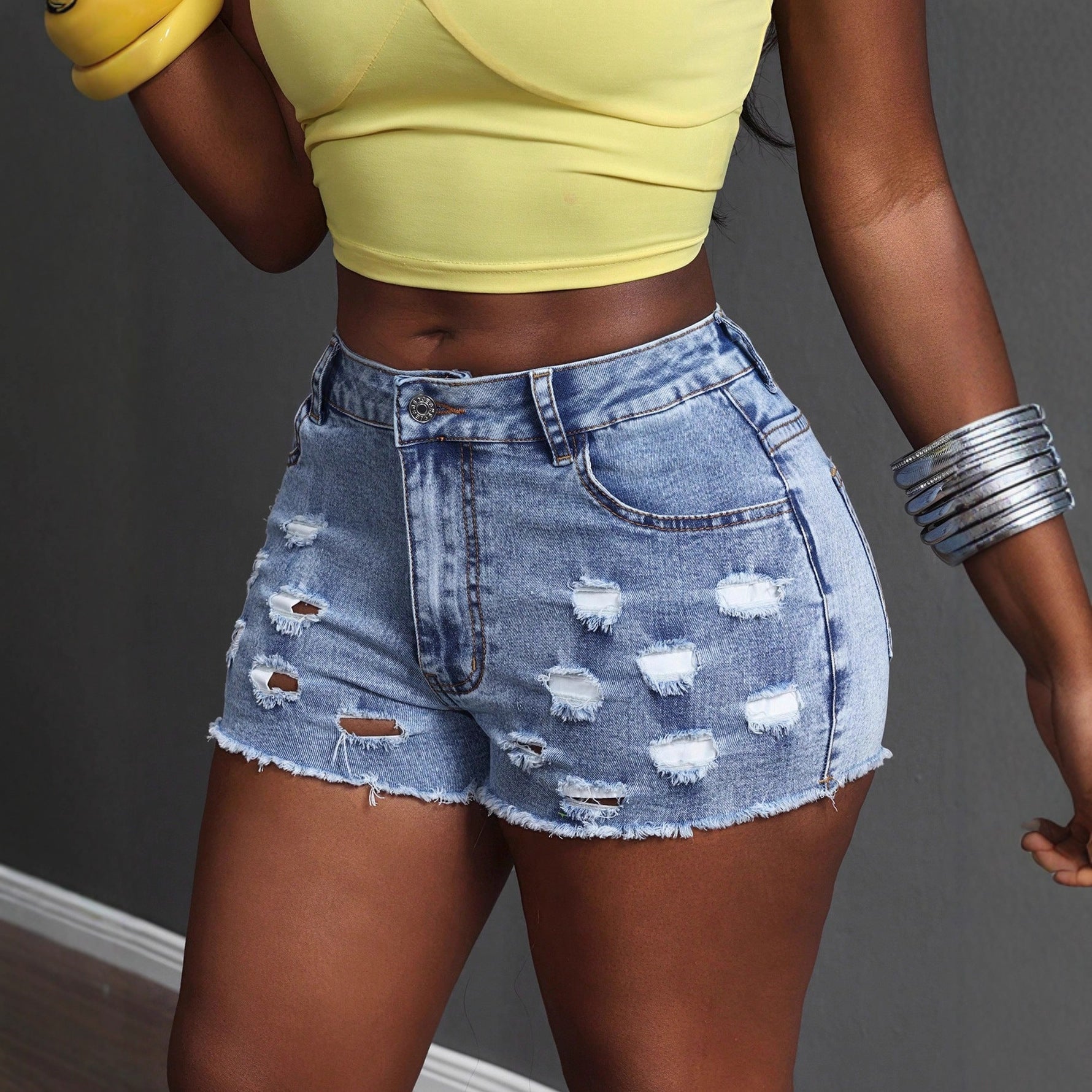 Elastic Minimalist Special Women Clothing Casual All Matching Denim Shorts