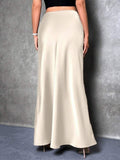 Satin Skirt Autumn Winter Simple A line Long Skirt Women Clothing
